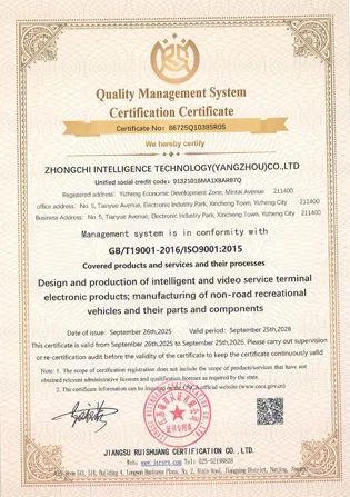 Quality Management System Certification Certificate